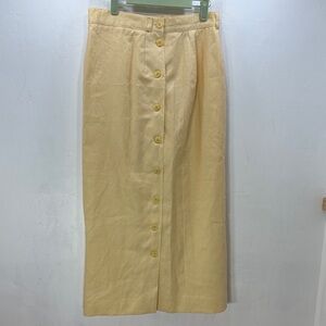 Vintage Linen Lined Classic Elegant Cream Button-Down Skirt Made in USA SZ 12